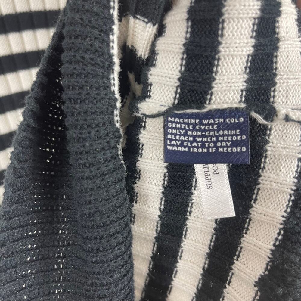 American Living City Brights Black White Stripe Cotton Ribbed Knit V Neck Size L - Picture 6 of 8